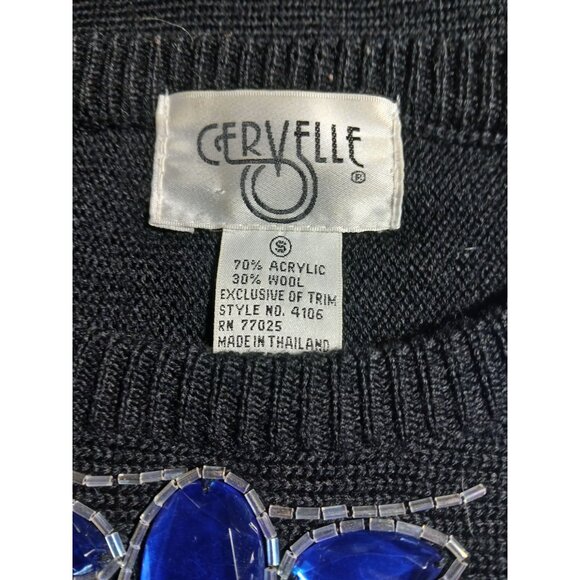 Vintage Cervelle Black Sweater Blue Sequins Beaded Size S Oversized Bedazzled - Picture 6 of 10